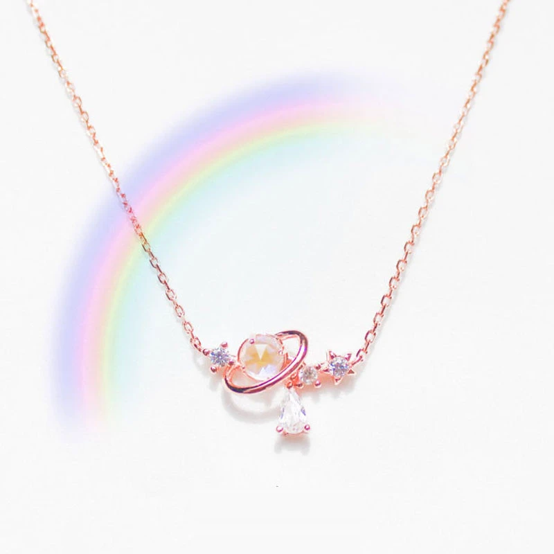 Aurora Water Drop Star Moon Necklace Cute Girl Clavicle Chain Heart Sweet Student Necklace