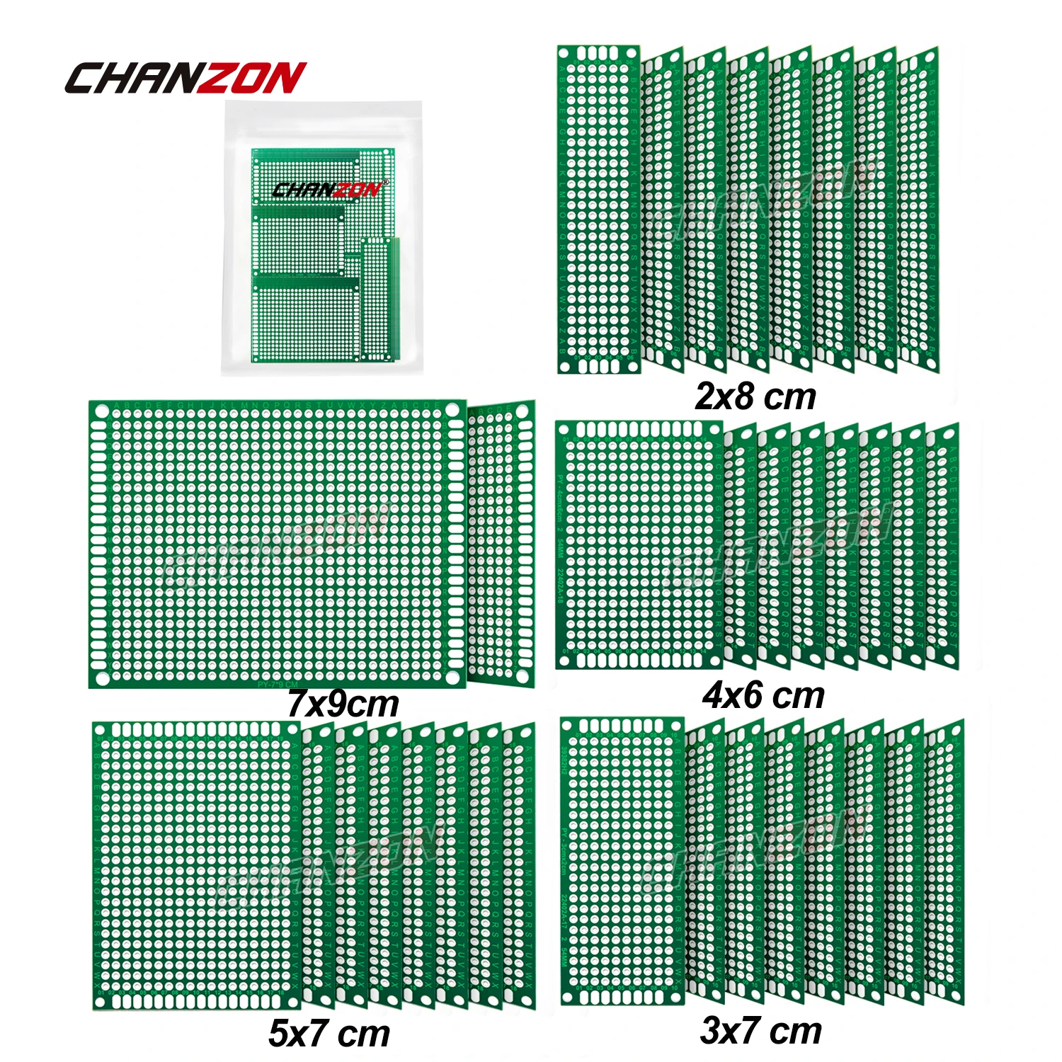 34 Pcs Double Sided PCB Board Tinned ( 2X8 3X7 4X6 5X7 7x9 cm ) Prototype Kit FR4 Printed Universal Circuit Perfboard for DIY