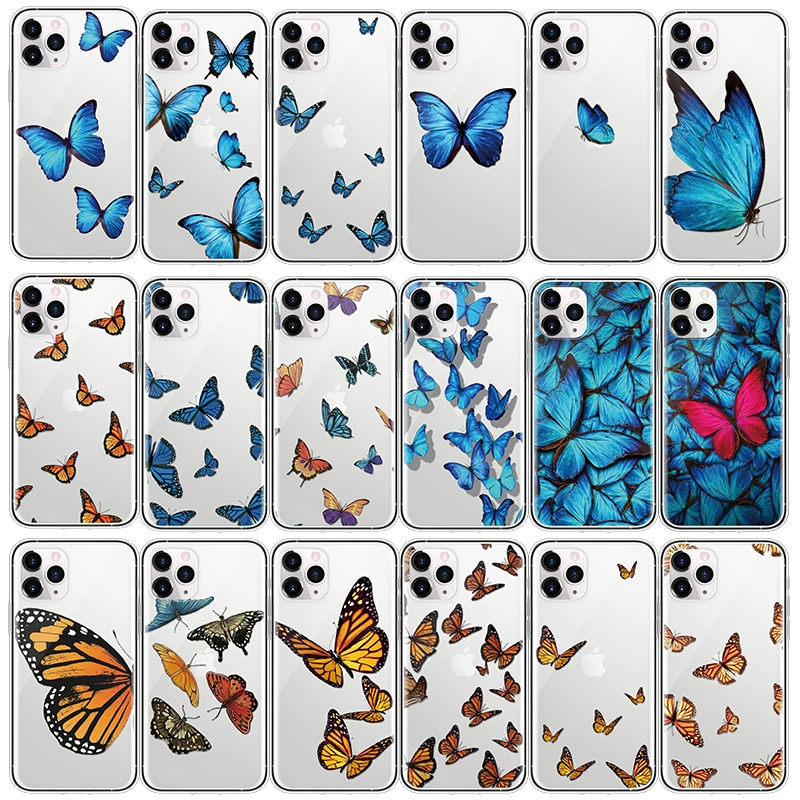 Cute Butterfly Phone Case For iphone XR 11 12 Pro XS Max X SE 2 2020 8 7 6 6S Plus 5 Clear Soft TPU Case For iphone 13 Pro Max