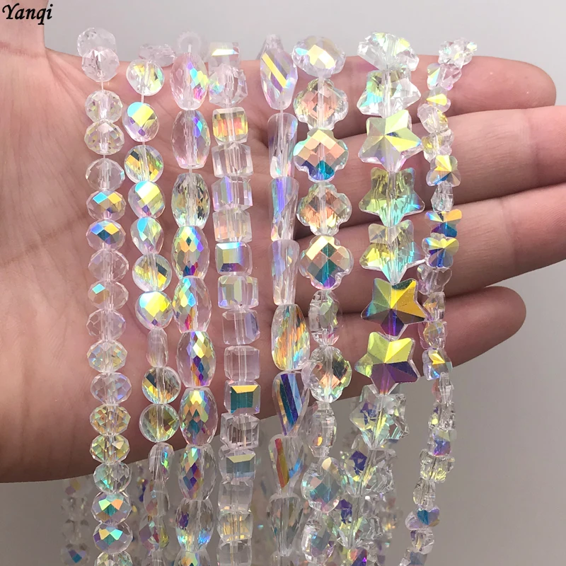 Briolette AB Color Crystal Beads Four Leaf Clover Stars Butterfly Round Square Shape Faceted Glass Beads For Jewelry Making DIY