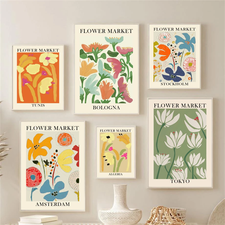 Abstract Flower Market Vintage Watercolor Wall Art Canvas Painting Nordic Posters And Prints Wall Pictures For Living Room Decor