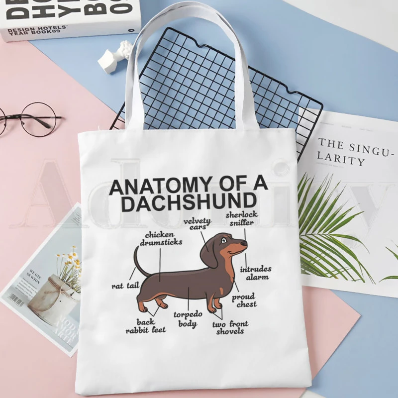 Anatomy Life Is Better With A Dachshund Funny Handbags Shoulder Bags Casual Shopping Girls Handbag Women Elegant Canvas Bag