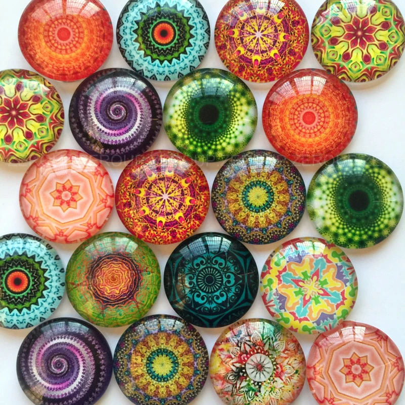20mm 25mm Round Photos Glass Cabochon Mixed Pattern fit Cameo Base Setting Jewelry Components 10pcs/lot TP-002