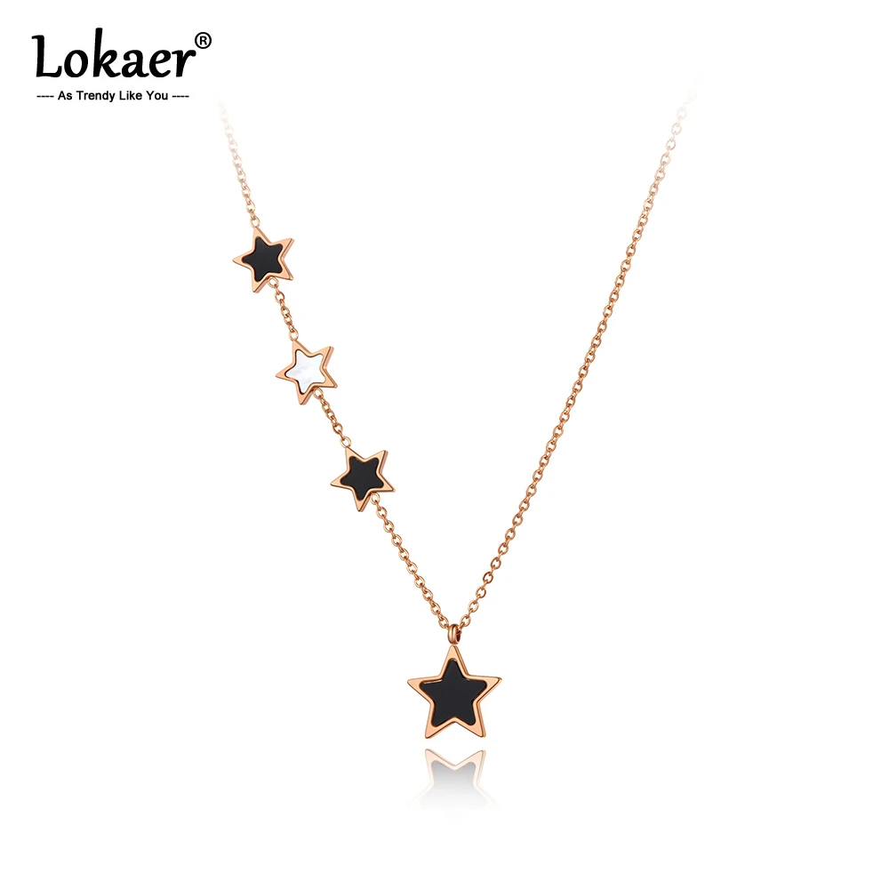 Lokaer Original Titanium Stainless Steel Black Acrylic Star Choker Necklaces For Women Trendy Charm Pendant Necklace N20186