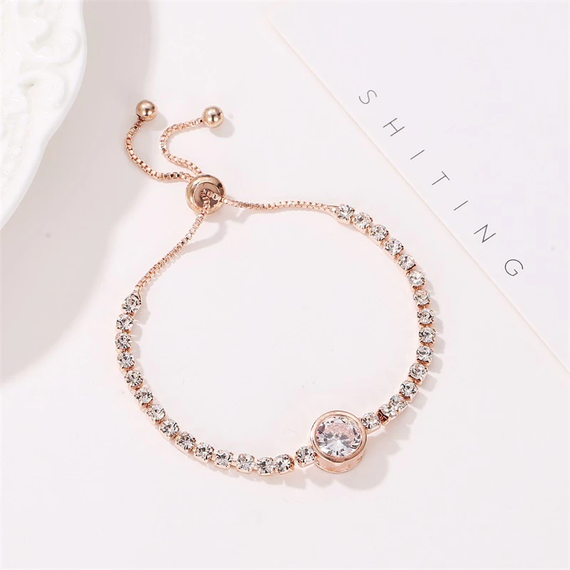 Woman Rhinestone Zircon Heart Chain Bracelet Elegant Women Adjustable Jewelry