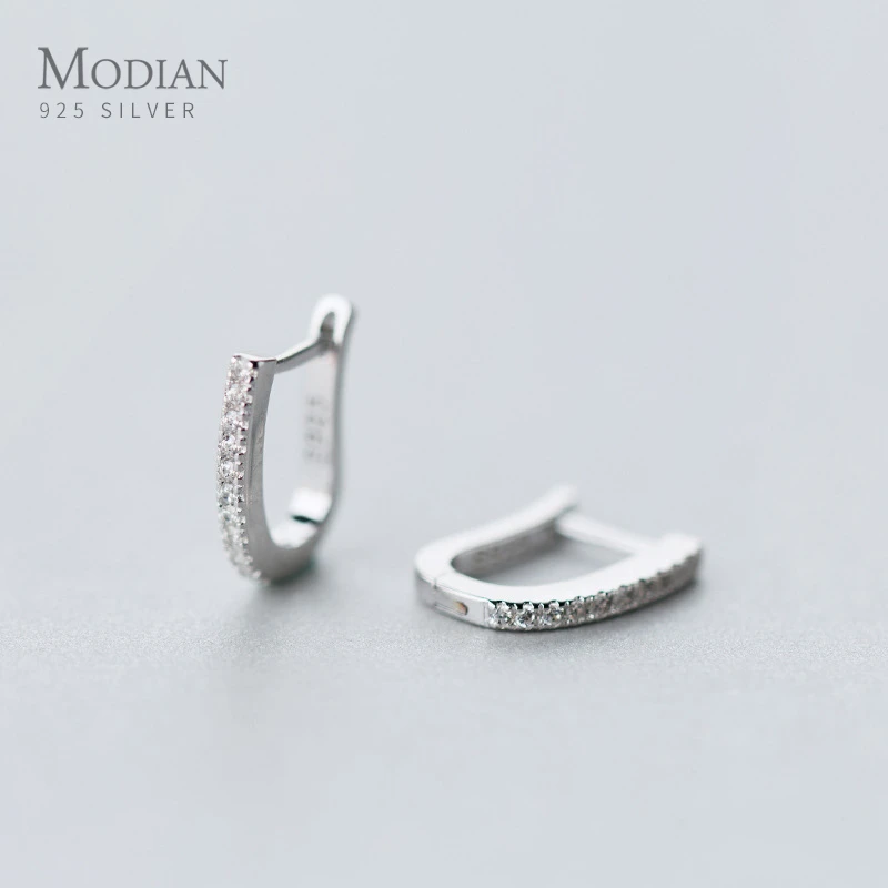 Modian 100% 925 Sterling Silver U Style Shape Hoop Earrings for Women Fashion Clear Cubic Zirconia Sterling Silver Fine Jewelry