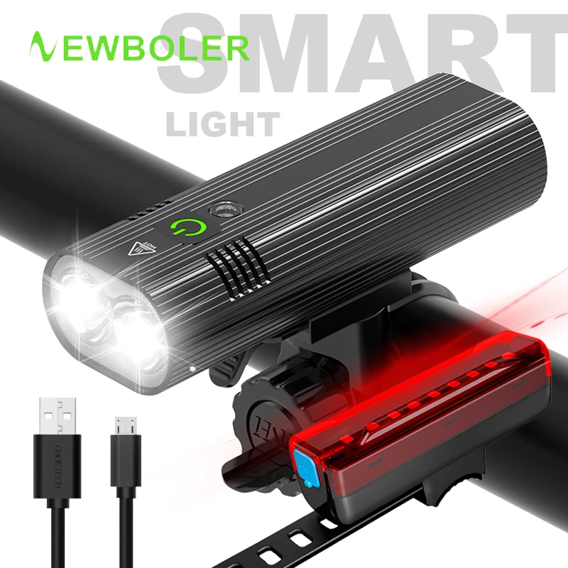 NEWBOLER 2021 New Smart Sensor Bicycle Light L2 USB Bike Front Rear Light Set Waterproof LED Cycling FlashLight Bike Accessories