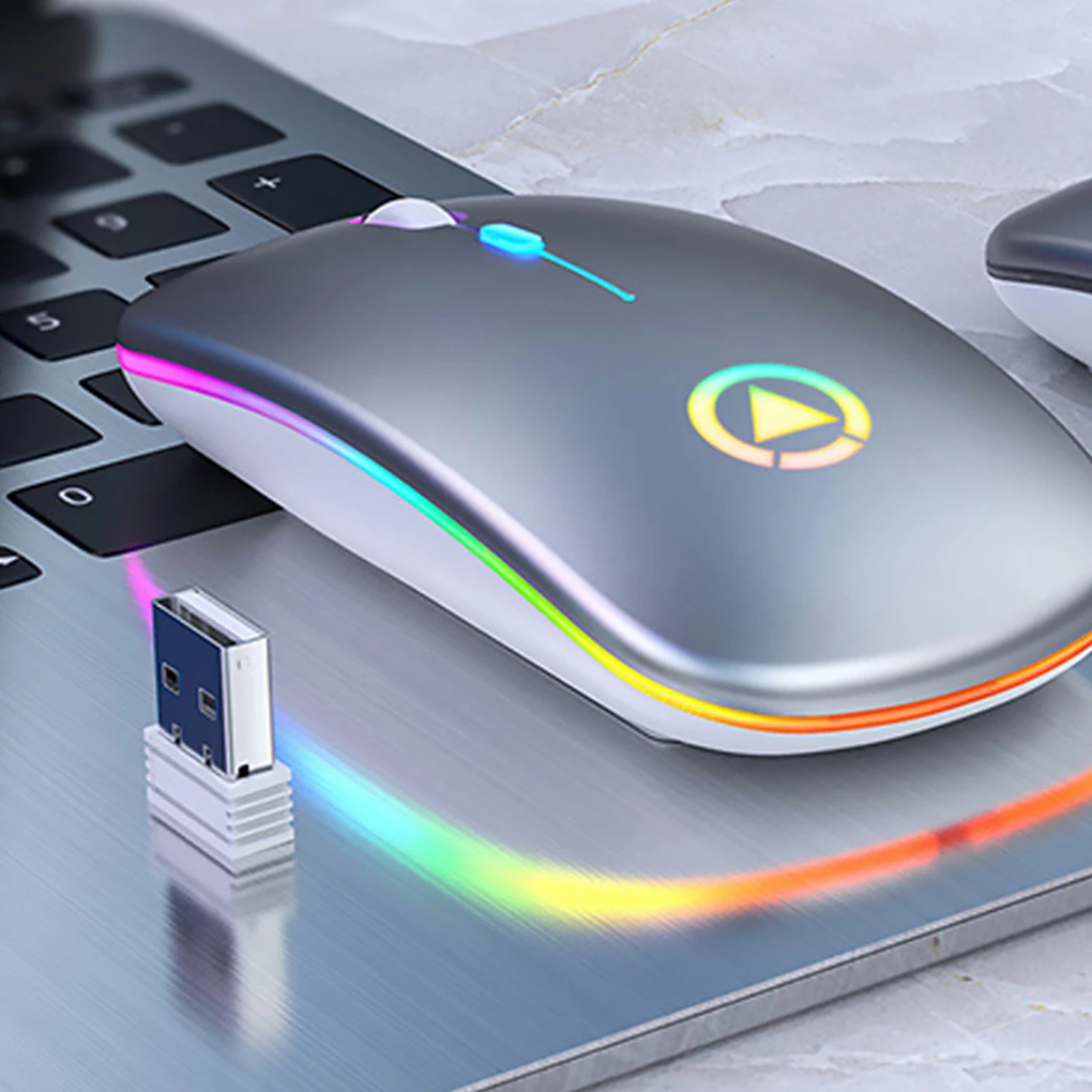 Ultra-thin LED Colorful Lights Rechargeable Mouse Mini Wireless Mute USB Optical Ergonomic Gaming Mouse Notebook Computer Mouse