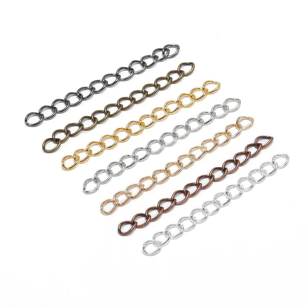 100pcs/lot 50mm 70mm  Necklace Extension Chain Bulk Bracelet Extended Chains Tail Extender For DIY Jewelry Making Findings