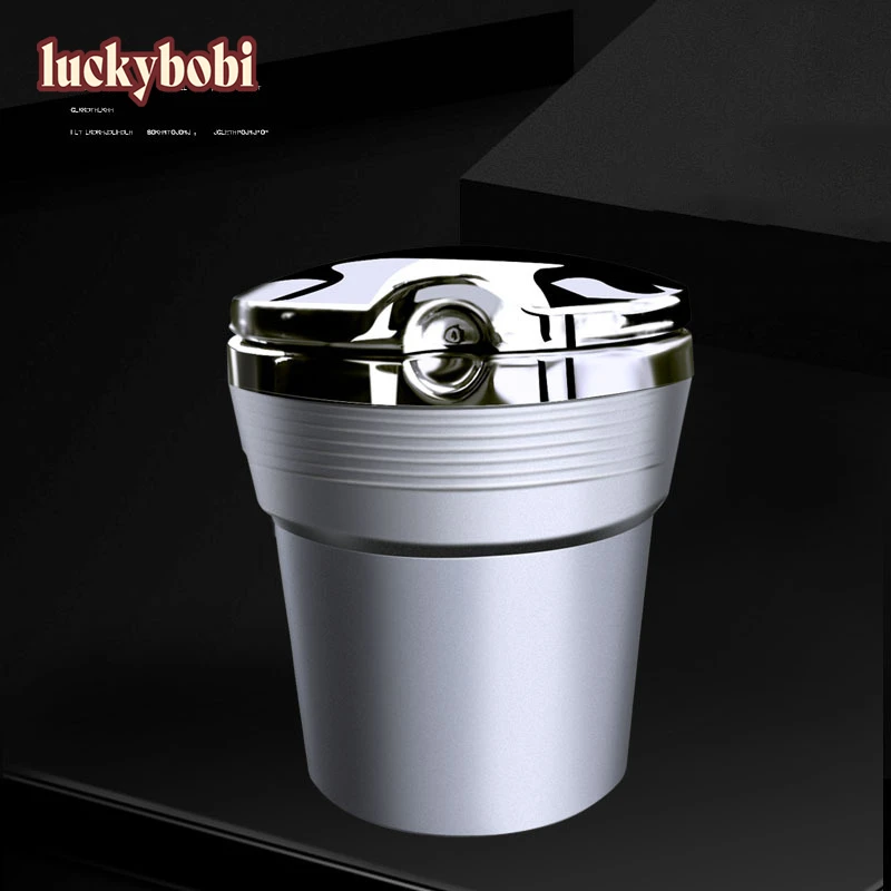 Luckybobi Car Accessories Portable LED Light Car Ashtray Universal Cigarette Cylinder Holder Car Styling 2021