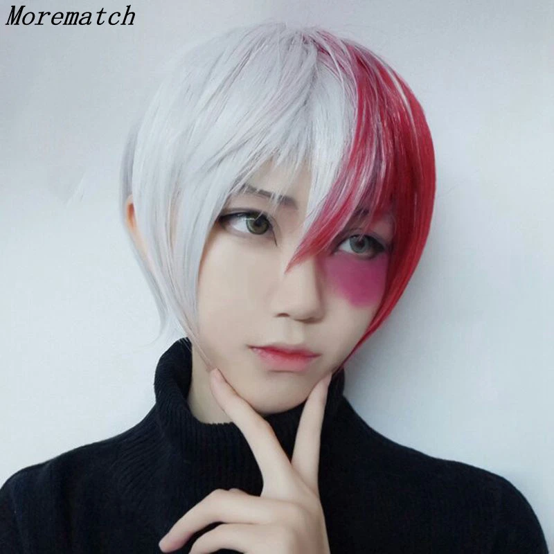 Morematch My Hero Academia Boku no Hiro Akademia Shoto Todoroki Shouto White And Red Cosplay Wig+Wig Cap