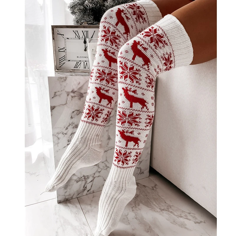 Christmas Stockings Women's Long Knitted Stockings For Girls Ladies Women Winter Knit Socks Thigh High Over The Knee Socks