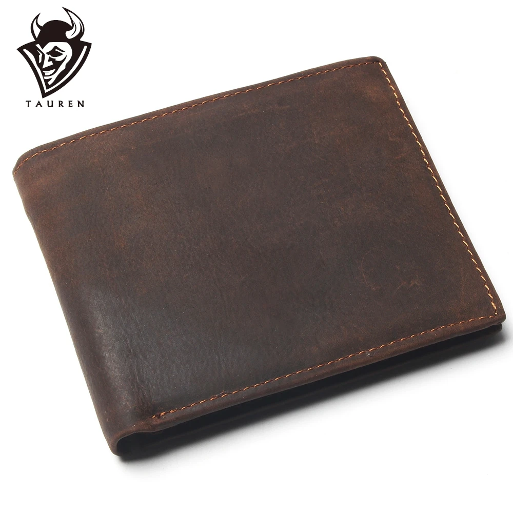 Vintage Cowhide Mens Wallet With Card Page Genuine Crazy Horse Leather Man Purse Male Credit&Id Multifunctional Brown Wallets