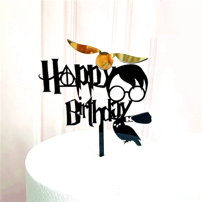 New Acrylic Birthday Cake Topper Black Boy Girl Magician Happy Birthday Cupcake Toppers for Kids Birthday Party Cake Decorations
