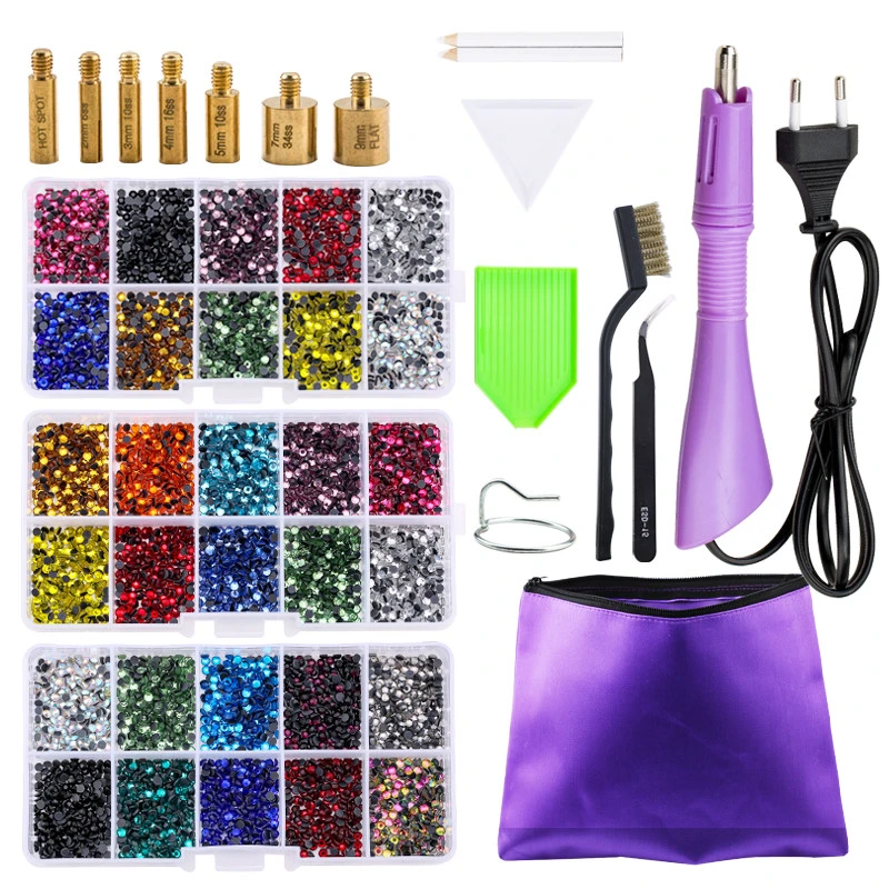 Hot Sale New Set Hot Fix Rhinestones EU or US PLUG Hotfix Applicator&7 Tips Crystal Glass Rhinestone Iron-on Wand Strass