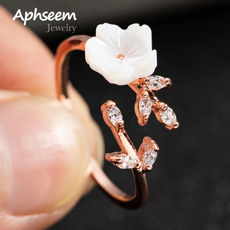 New Crystal Copper Flower branch leaf Adjustable Finger Wedding Rings for Women Rose Gold Zircon Open Ring Glamour Jewelry Gift