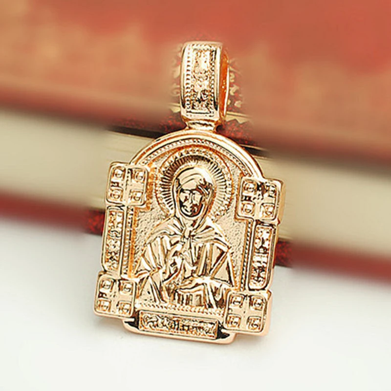 New Traditional Pendant 585 Rose Gold Color Women Men Jewelry Classic Metal Eastern Orthodox  Necklace Pendant 32x19mm