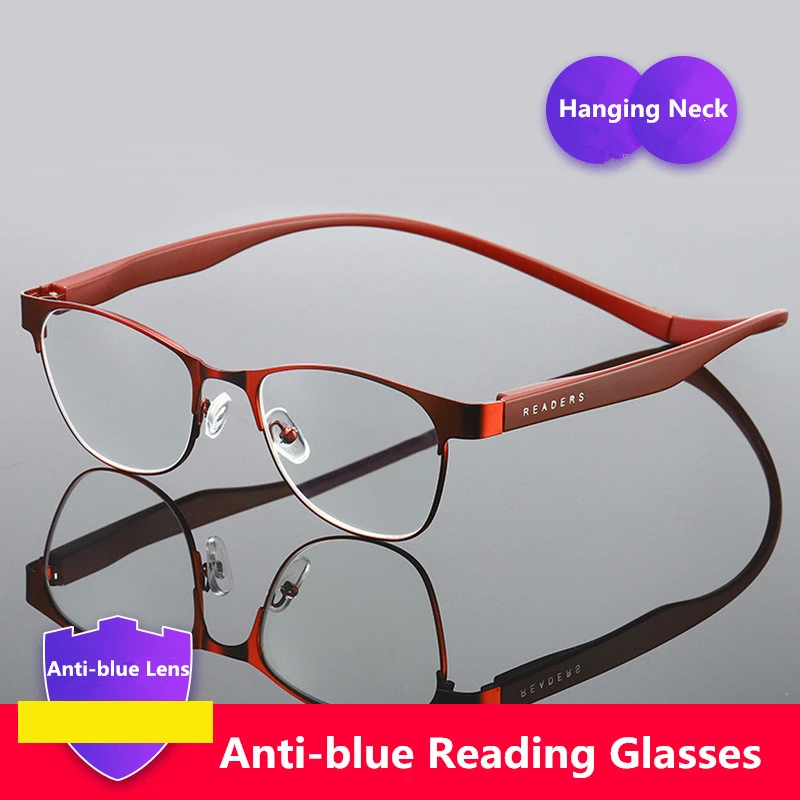 Anti-blue Light Hanging Neck Presbyopia Glasses Men Permanent Magnetic Portable Reading Glasses Women Alloy Full Frame Gafas