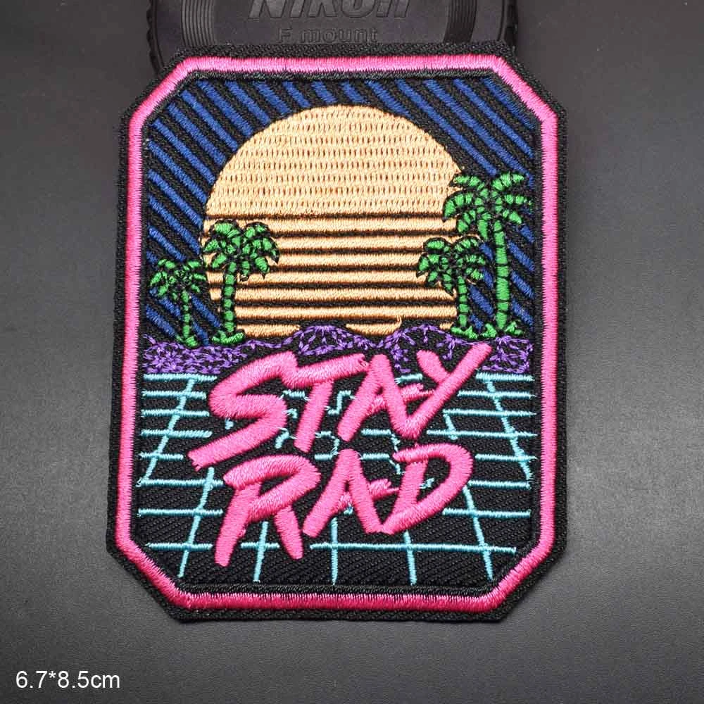 Pink Trees Stay Rad Iron On Patches Embroidered Patch For Girl Woman Hat Skirt Handbag Dress Clothing Clothes