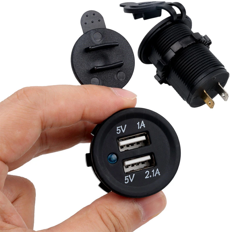12V Dual USB Port Car Charger Socket Plug Cigarette Lighter Outlet For Auto Boat Waterproof Mobile Phone Charging Adapter