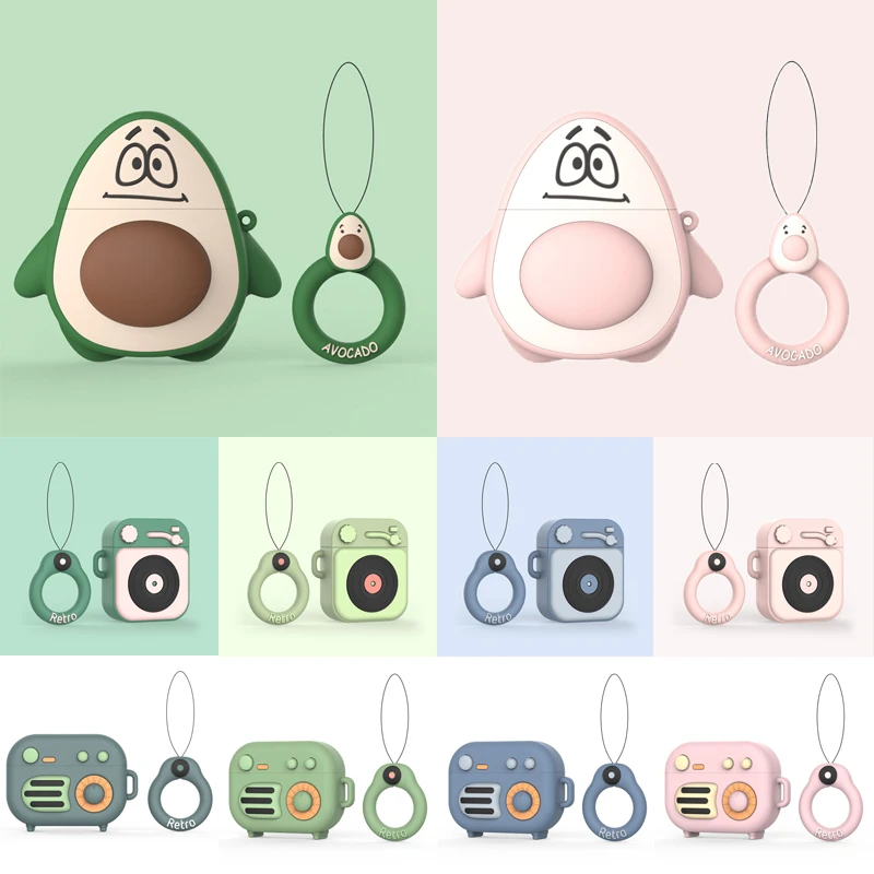 For Airpods Pro Case Cartoon Cute Soft Silicone Earphones Cases For Apple Airpods Pro / 2 / 1 Wireless Heaphone Avocado Box Bags