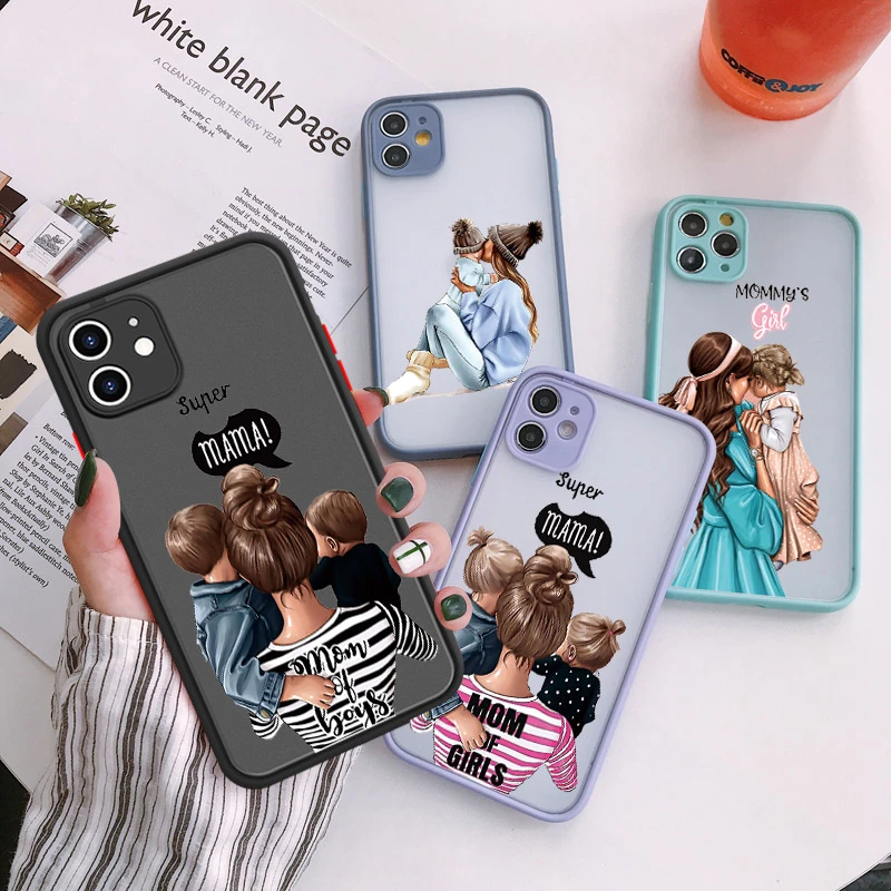 Super Mom Dad Hard Phone Case For iphone 11 12 SE2 Baby Girl Fashion Family cover for Iphone 11 Pro Max X XS Max XR 6 7 8 Plus