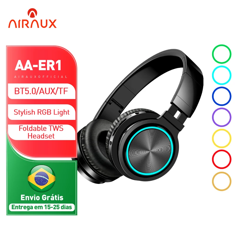BlitzWolf AIRAUX ER1 Bluetooth-compatible Wireless Headphones HiFi Stereo Music Headset RGB HD Call TF Card Earphone