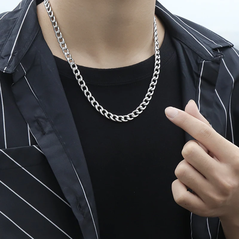 Classic Curb Stainless Steel Chain Necklaces for Women Men Hip Hop Necklace on The Neck Fashion Jewelry Accessories Friends Gift