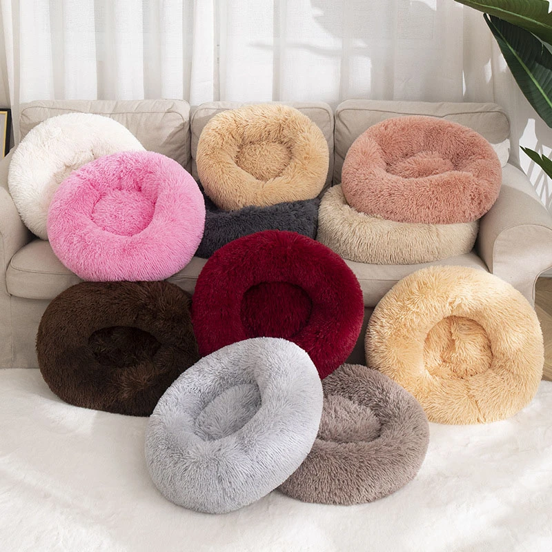 VIP Link Round Washable Dog Bed Super Soft Cat Sofa Dog Basket Long Plush Pet Bed Winter Warm Bed For Puppy Kitten Pet Supplies