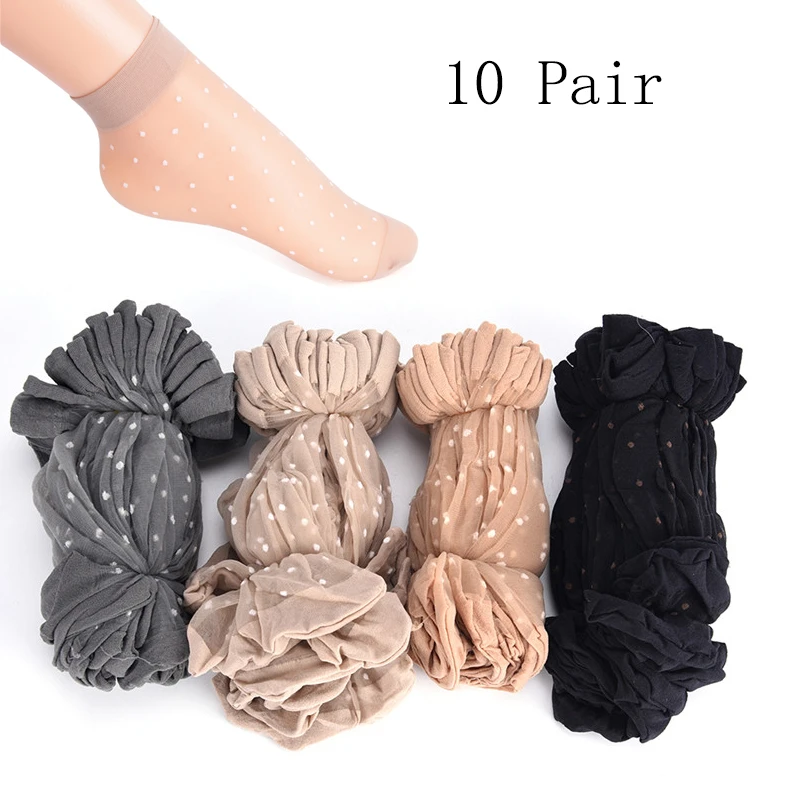 10 Pair/lot Skin Color Dot Transparent Thin Women Crystal Silk Socks Nylon Fashion Ladies Summer Short Ankle Silk Socks