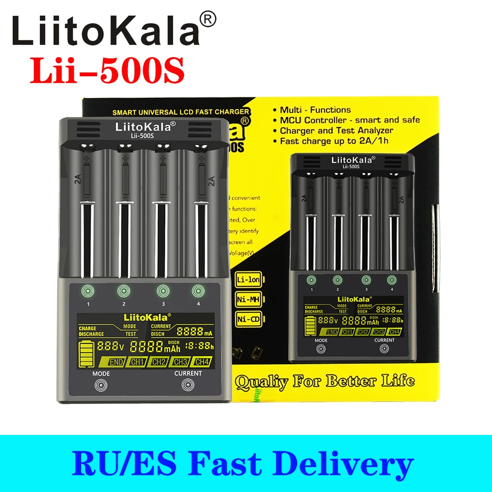 LiitoKala lii-500S LCD 3.7V 1.2V 18650 26650 21700 Battery Charger with screen ,Test the battery capacity Touch control