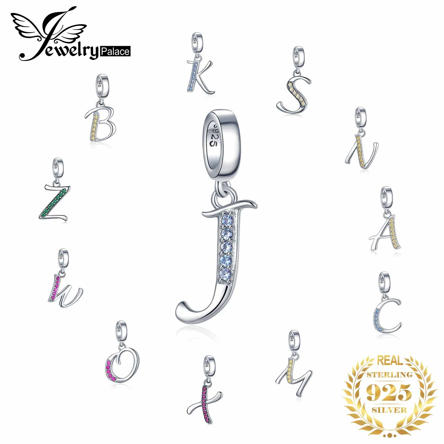 JewelryPalace Initial 925 Sterling Silver Beads Charms For Bracelet Silver 925 original Beads Jewelry Making Pendant Necklace