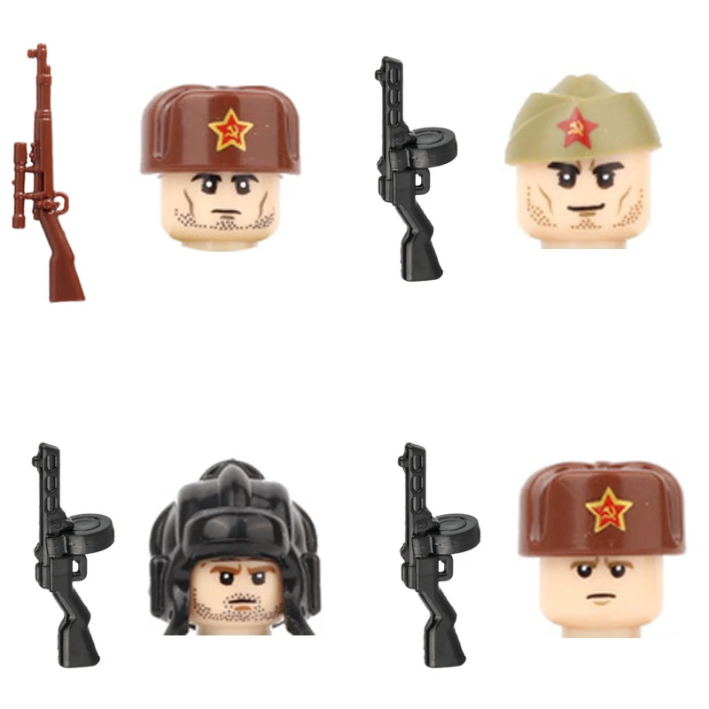 WW2 Soviet Union Military Army Soldiers Figures Building Blocks Russia Infantry Weapons Guns Parts Mini Bricks Toy For Children