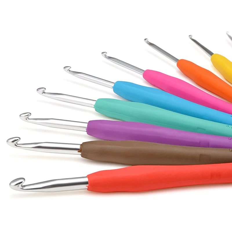 2-10mm Rubber Handle Crochet Hooks Needles Grip Ergonomic Handle Knit Weave Craft Yarn Sewing Tools Crochet Knitting Needles