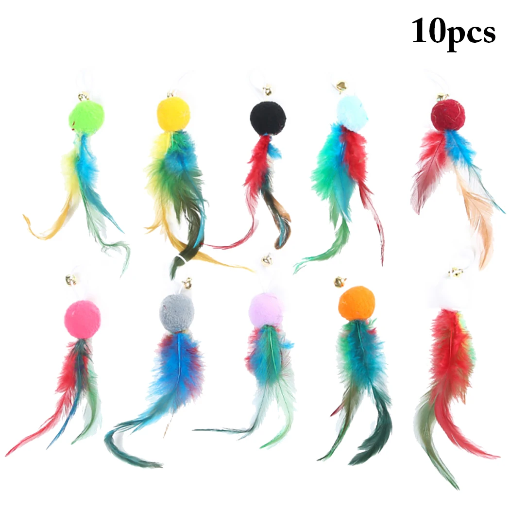 10pcs Replacement Cat Feather Toy Set Cat Feather Teaser Wand Ball Toy for Kitten Cat Funny Playing Toys for Cats