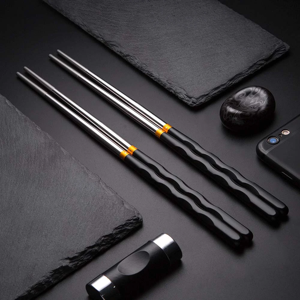 1 pair Colorful Stainless Steel Chopsticks Symbol of Good Luck Chinese Chopstick Laser Non-Slip Hollow Kitchen Tableware