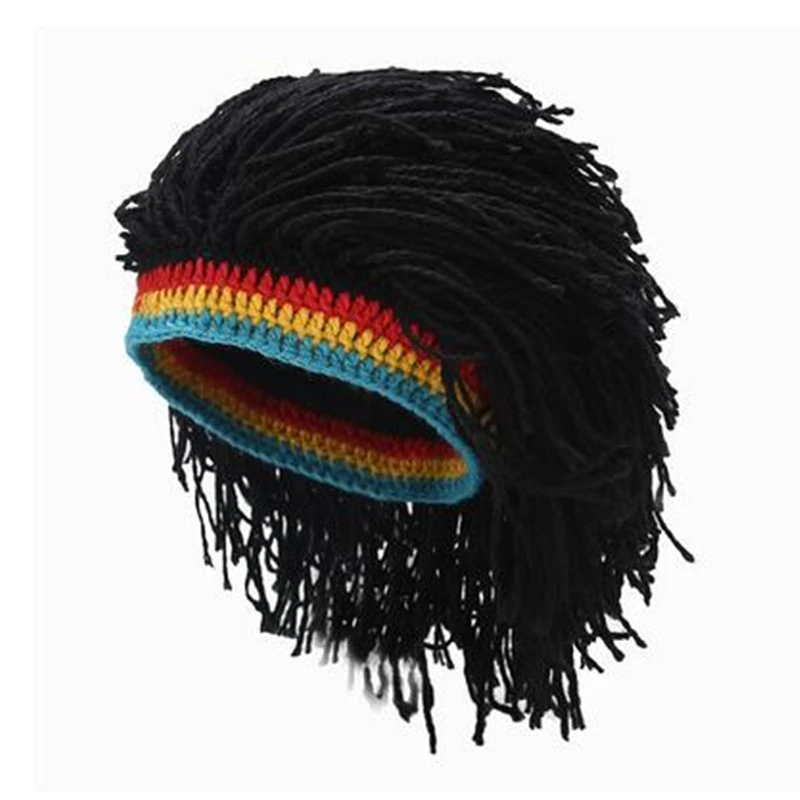 Rasta Wig Beanie Caps For Men Handmade Crochet Winter Warm Hat Gorros Halloween Holiday Birthday Gifts Funny Party Balaclava