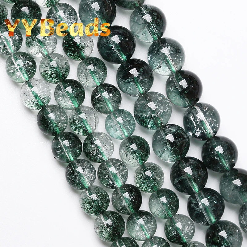 Natural Green Crystal Crackle Phantom Ghost Quartz Round Beads For Jewelry Making  DIY Bracelets Accessories 15