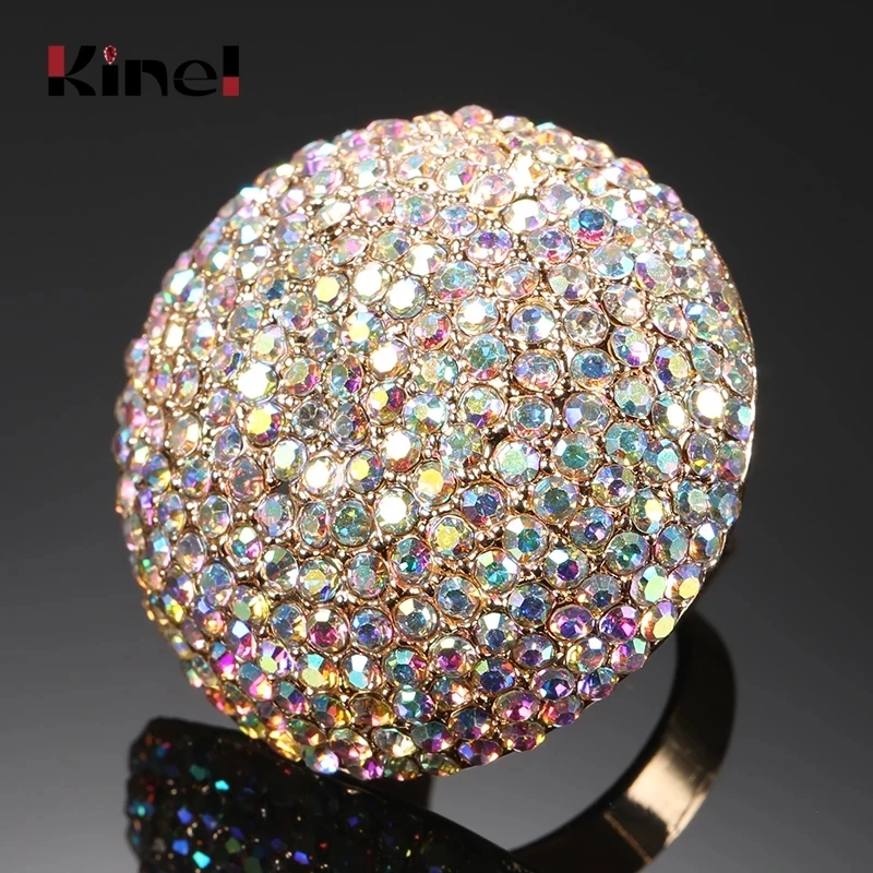 Kinel Fashion Colorful Crystal Women Big Rings Gold Color Morocco Banquet Wedding Ring Statement Jewelry Crystal Gift 2020 New