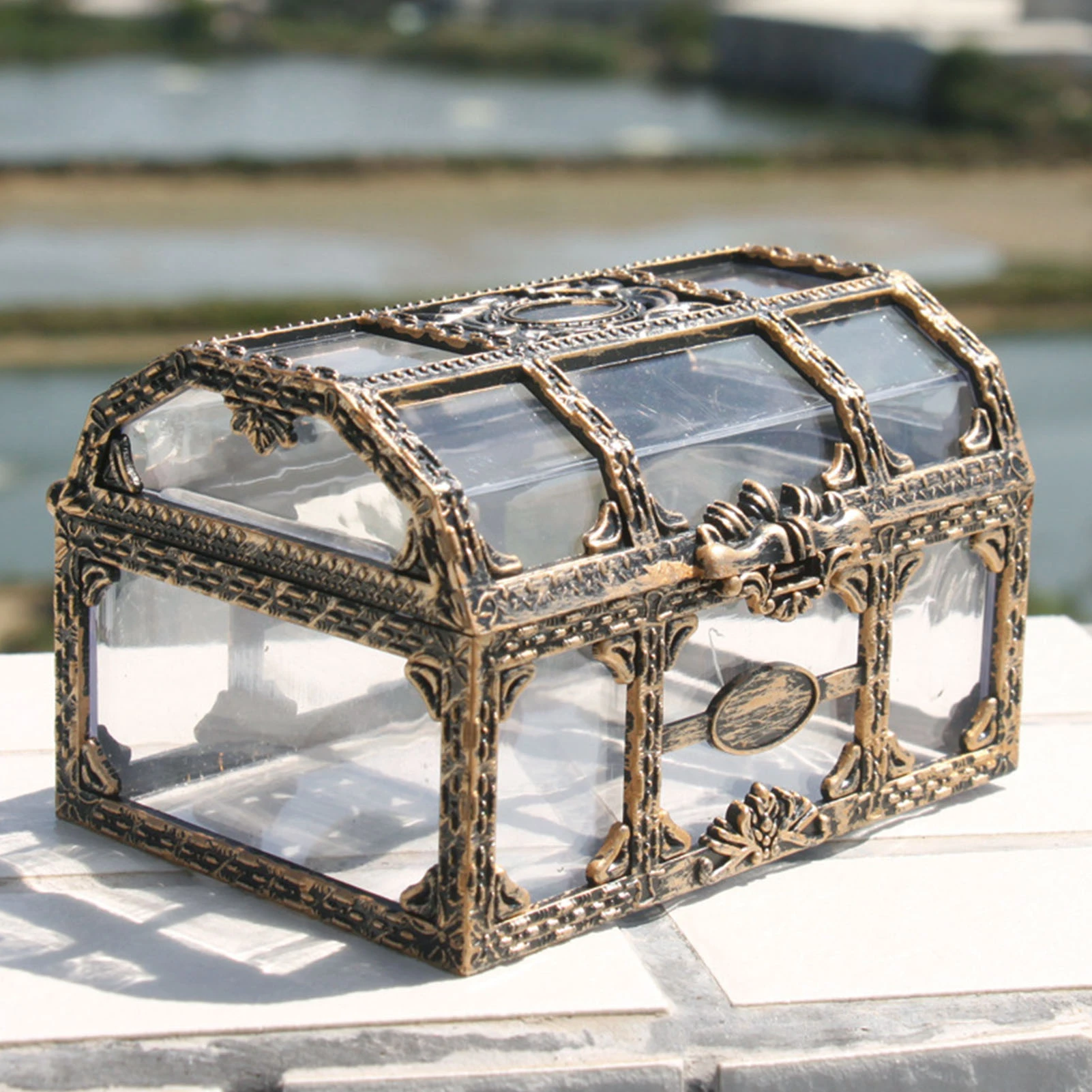 Retro Plastic Transparent Pirate Treasure Box Crystal Gem Jewelry Box Storage Organizer Trinket Keepsake Treasure Chest