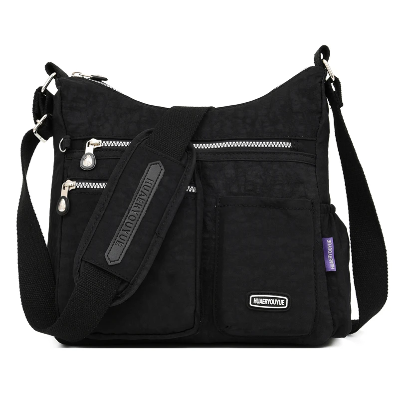 Fashion Women Nylon Shoulder Bags Multi Zipper Pocket  Messenger Bags Waterproof Crossbody Bag Top-handle Satchel Handbag Tote