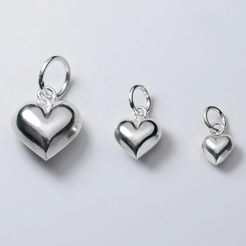 925 Sterling Silver Simple Love Heart Dangle Charms 3 Size Shape Women Fancy Decoration Silver Pendant DIY Jewelry Findings