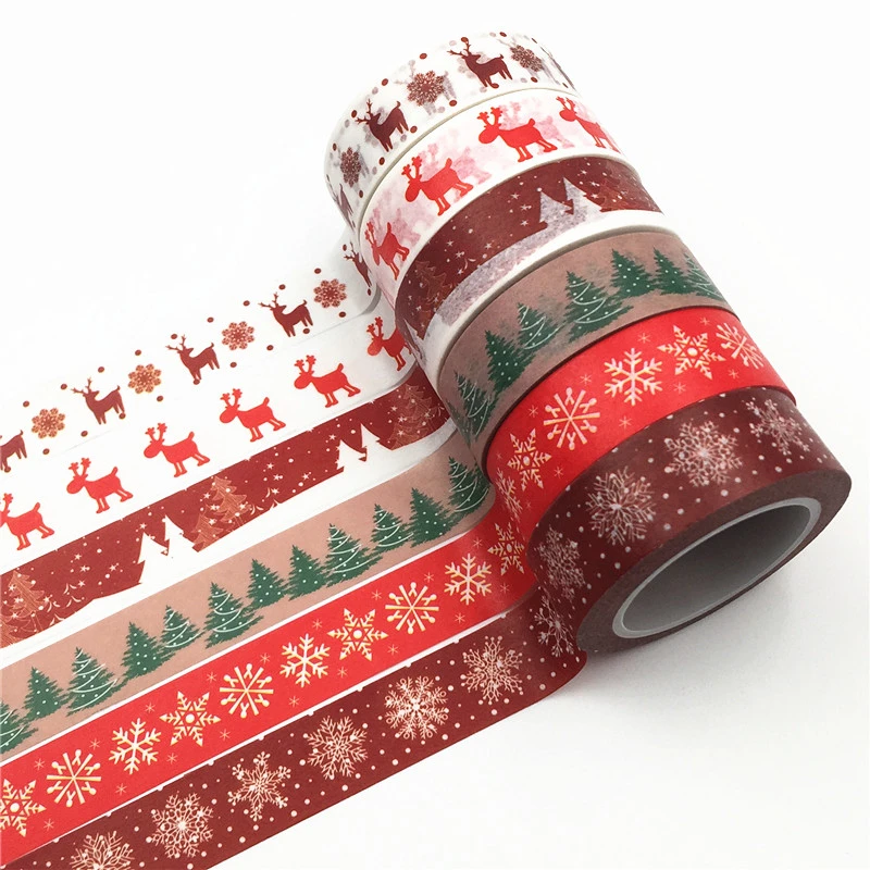 1PC Christmas Washi Tapes Snowflake Reindeer Stripes Kawaii Masking Tapes Stickers Stationery Scrapbooking School Supplies