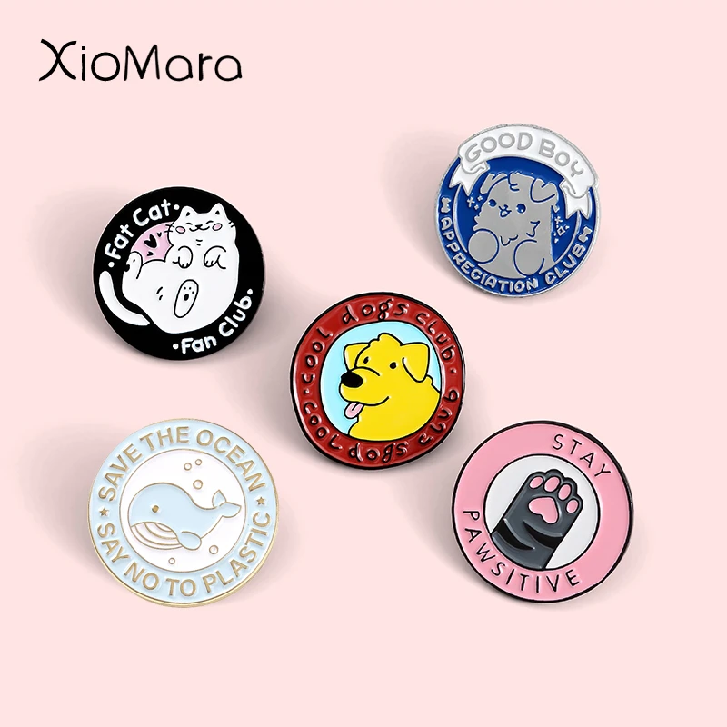 Adorable Family Members Enamel Pins Paw Dog Cat Chicken Pet Animal Jewelry Round Custom Brooches Lapel Pin For Friends Gift