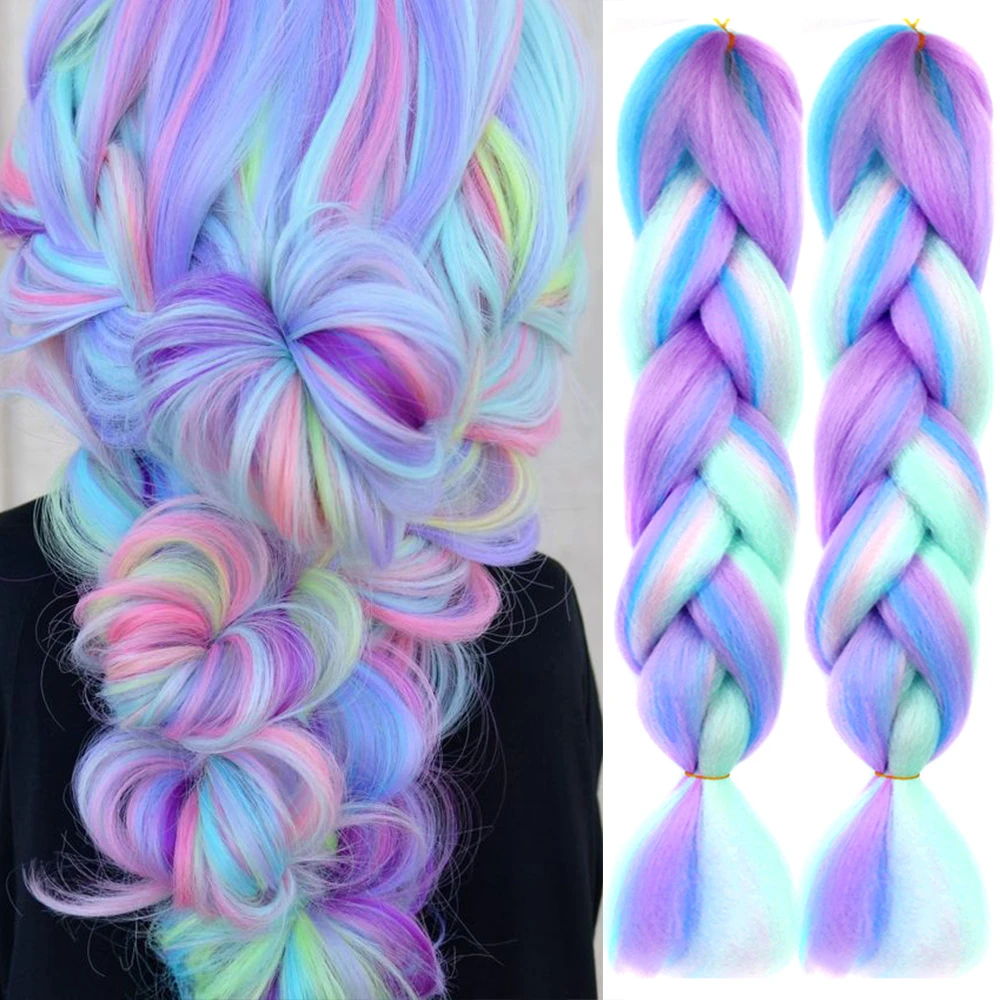 AIYEE Braiding Hair Pink Purple Blue Blonde Color Ombre Synthetic Jumbo Braids Hair Extension for Black Women