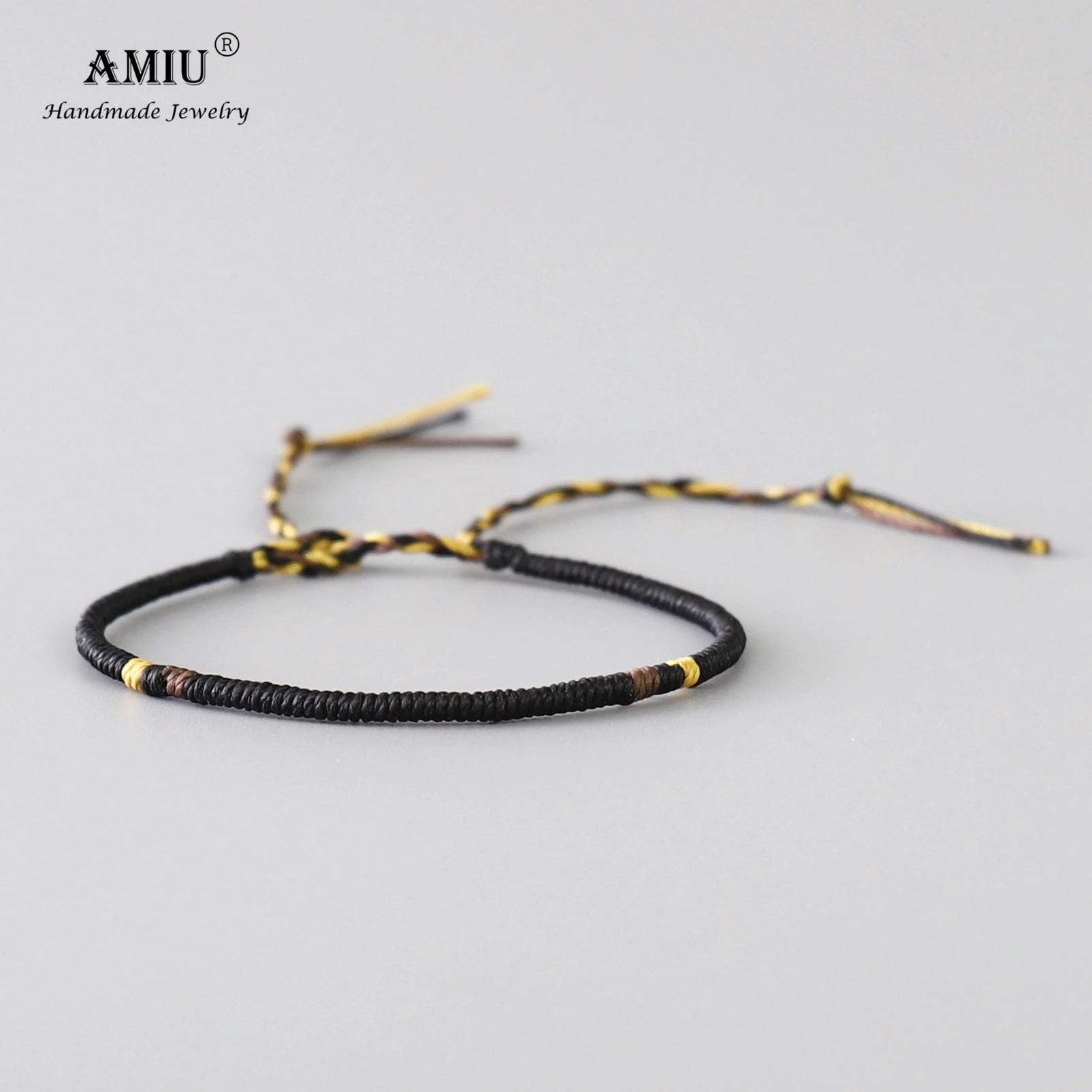 AMIU Handmade Wax Thread Simple Rope Knot Bracelet Waterproof Woven Wrap Bracelet Friendship Bracelet for Men and Women