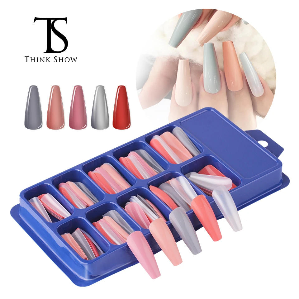 THINKSHOW Professional Colorful False Nail Tips Full Cover Fake Nails Long Ballerina Nail Art Tips DIY Manicure Decor Tools