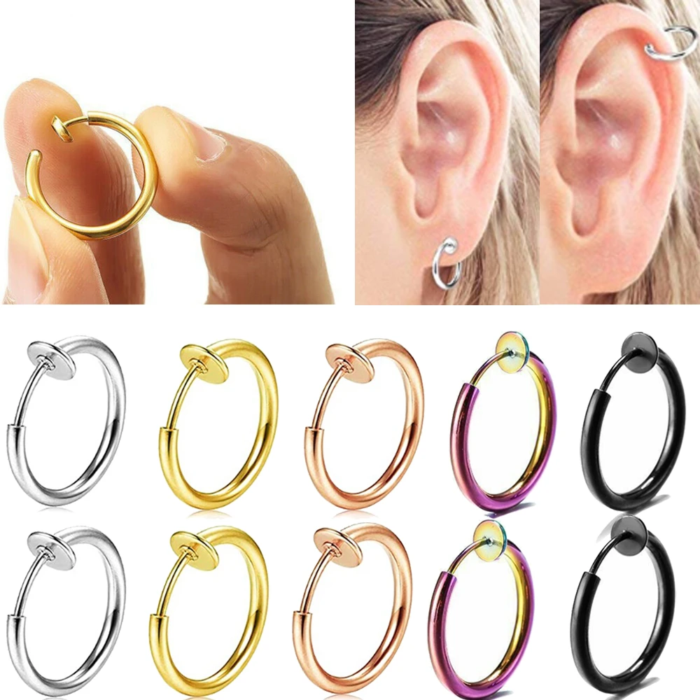 1PC Clip On Earrings For Women Men Fake Spring Clip On Nose Clips Ring Stealth Hoop Lip Ring Helix Ring hoop No Piercing earring