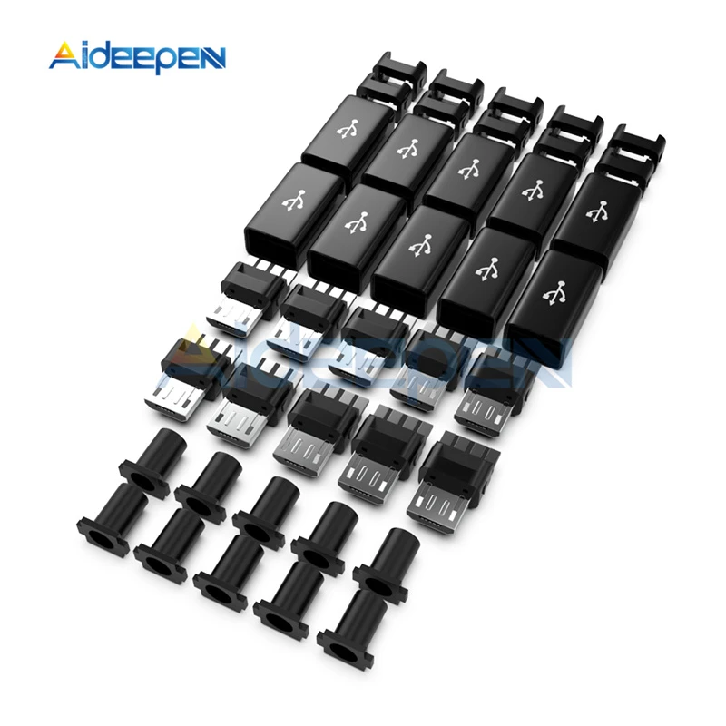 10Pcs/lot Micro USB Cable Male Plug Connector DIY Kit With Covers Case Black DIY Data Cable Accessories Mini Plug Terminals
