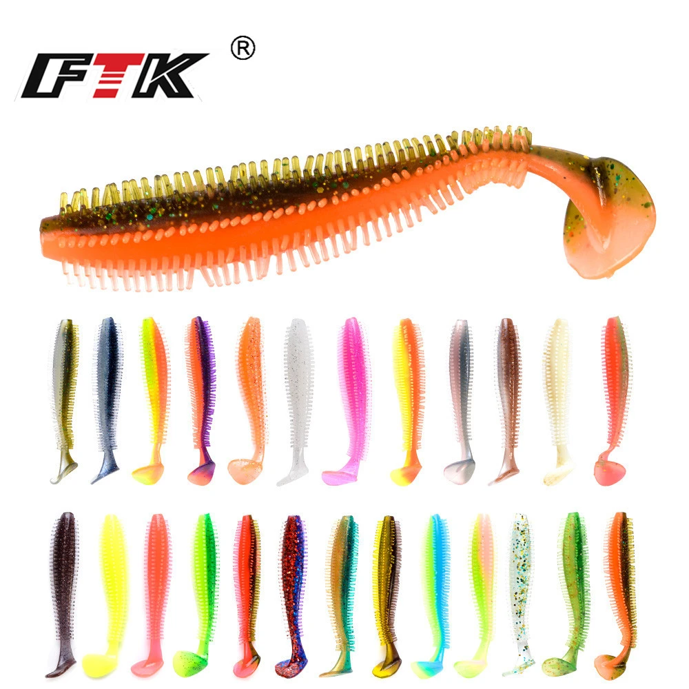 FTK 90mm 120mm Fishing Soft Lure Sea Cucumber Paddle T-Tail Single Tails Carp Grub Worm Silicone Wobbler Spiky Shad Baits